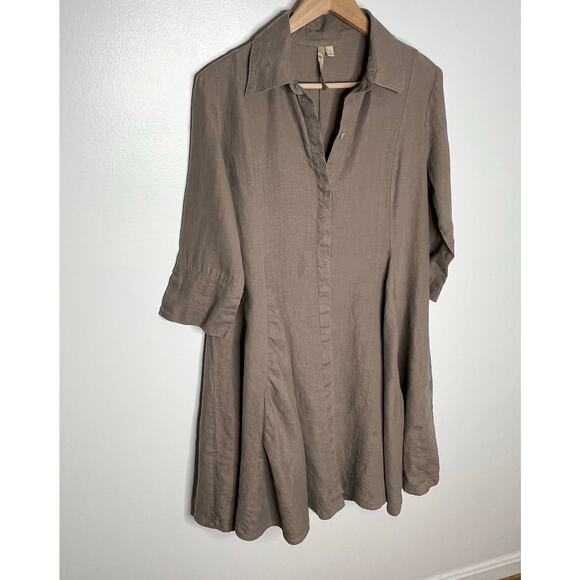 Comfy USA Linen Shirt Dress Womens Small Brown Minimalist Neutral Lagenlook - Picture 2 of 9